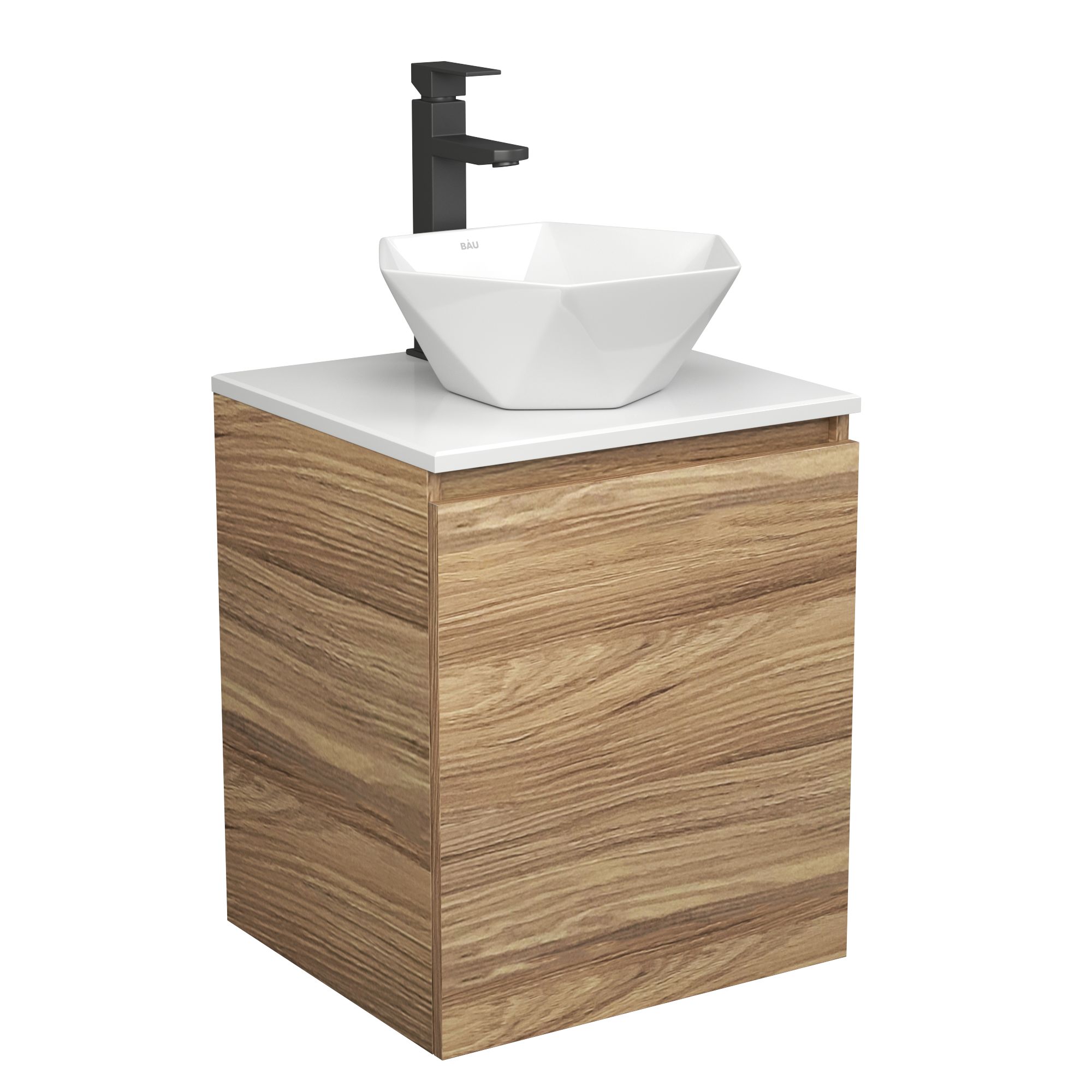 фото Тумба bau dream blackwood 50 с дверцей,раковина bau crystal 40х40,смеситель hotel black bauedge