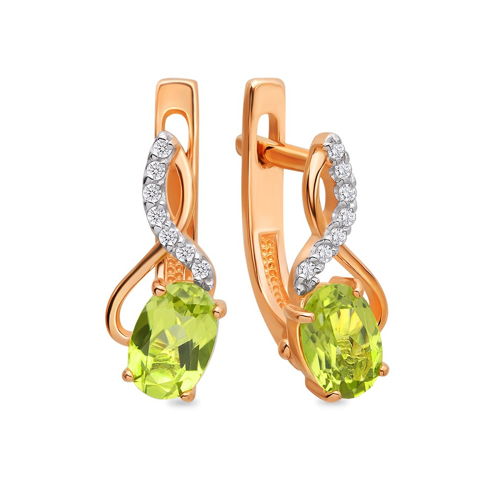 

Серьги из красного золота с хризолитом, фианитом 585Gold 202005890, 202005890