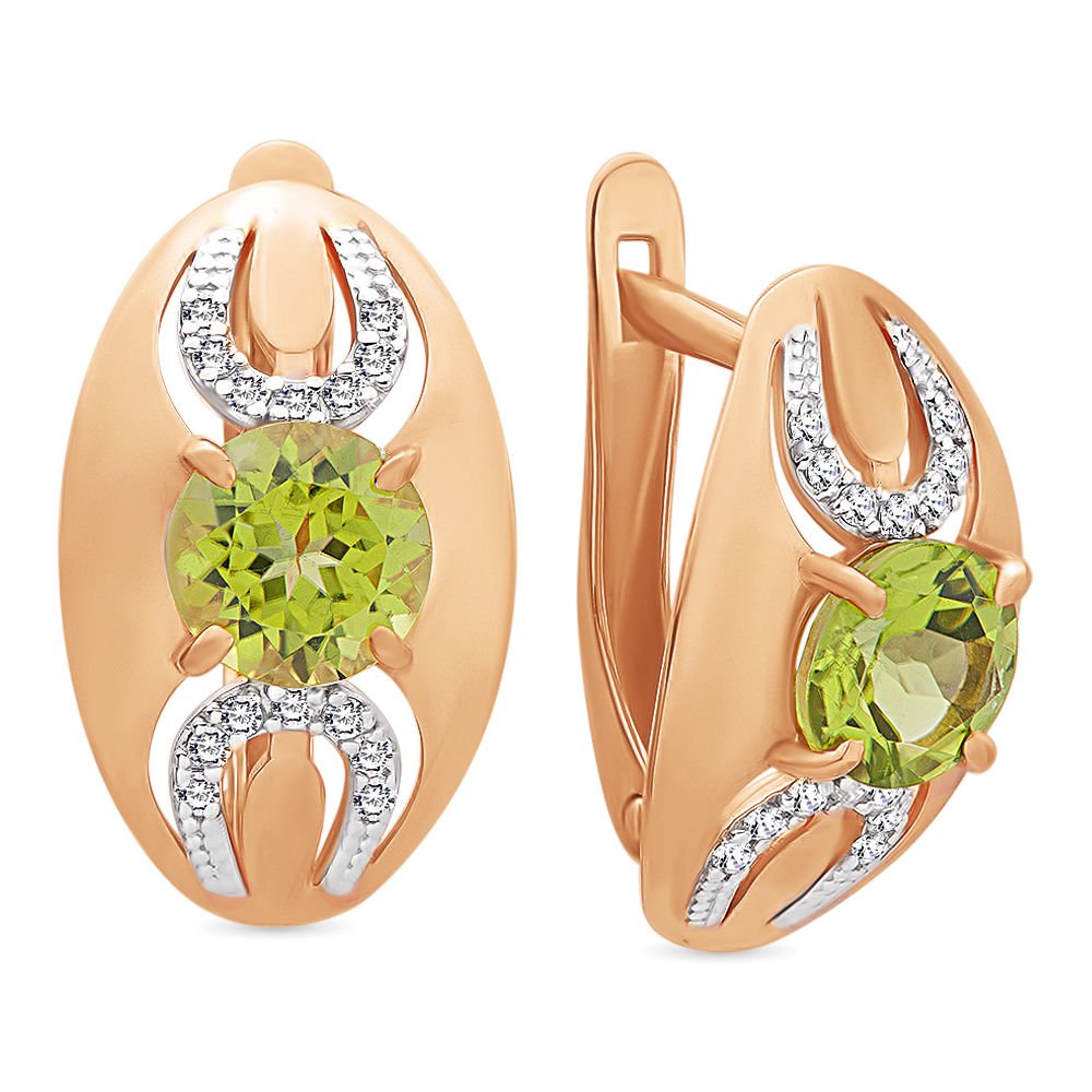 

Серьги из красного золота с хризолитом, фианитом 585Gold 202006080, 202006080
