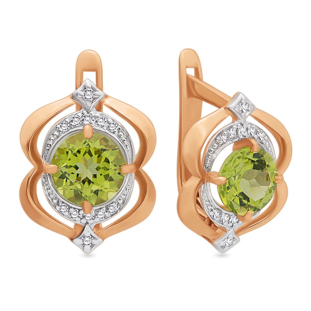 

Серьги из красного золота с хризолитом, фианитом 585Gold 202006091, 202006091