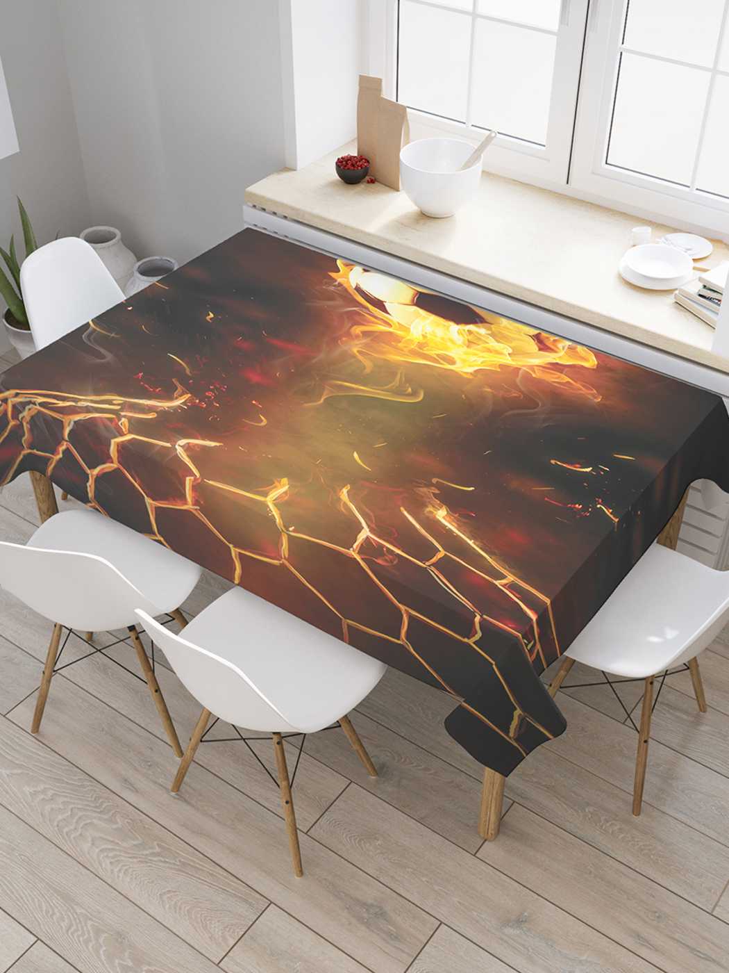 

Скатерть прямоугольная JoyArty "Пламенный гол" из оксфорда, 120x145 см, Коричневый, Пламенный гол