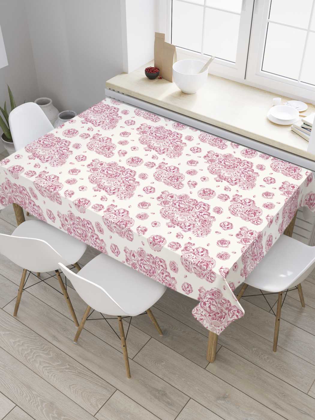 

Скатерть прямоугольная JoyArty "Букеты роз" из сатена, 120x145 см, Розовый, Букеты роз