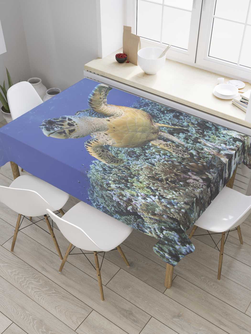 

Скатерть прямоугольная JoyArty "Черепаха плывет" из сатена, 120x145 см, Синий, Черепаха плывет