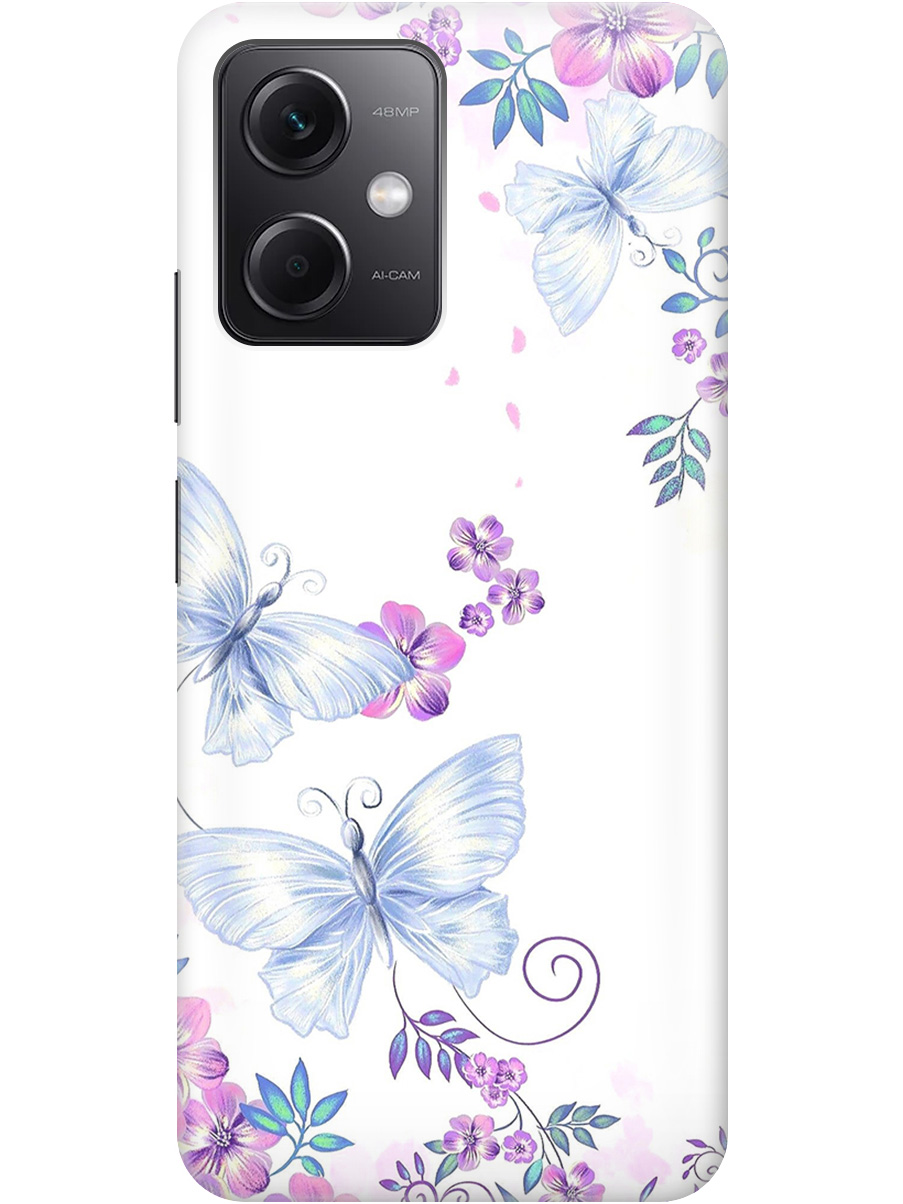 

Силиконовый чехол на Xiaomi Redmi Note 12 с рисунком "Бабочки и фиалки" прозрачный, Белый;фиолетовый, 20000116