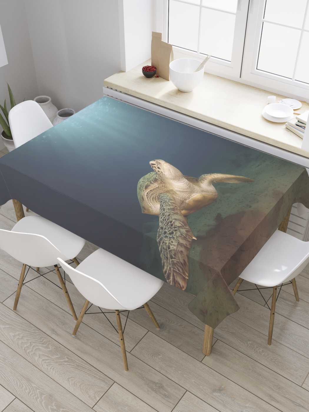 

Скатерть прямоугольная JoyArty "Черепаха под водой" из сатена, 120x145 см, Зеленый, Черепаха под водой