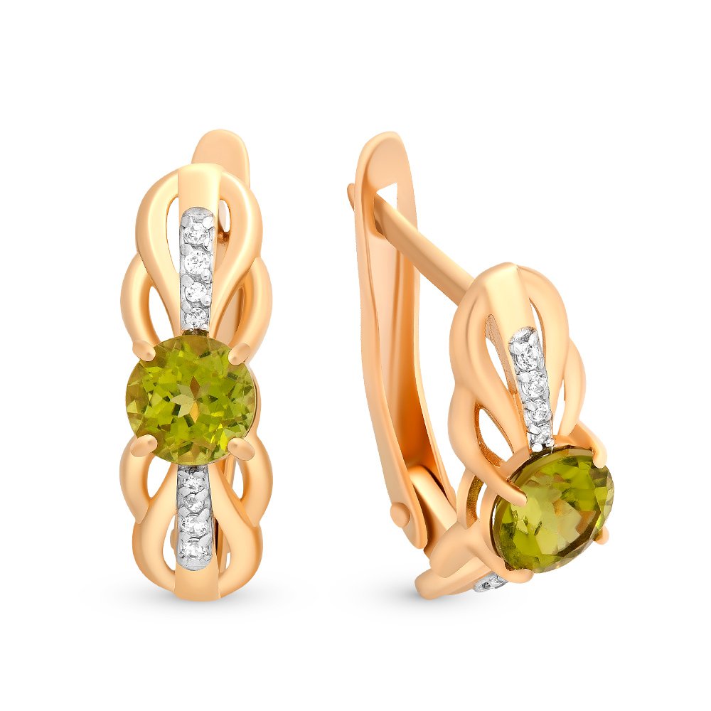 

Серьги из красного золота 585Gold 202006370, хризолит/фианит, 202006370