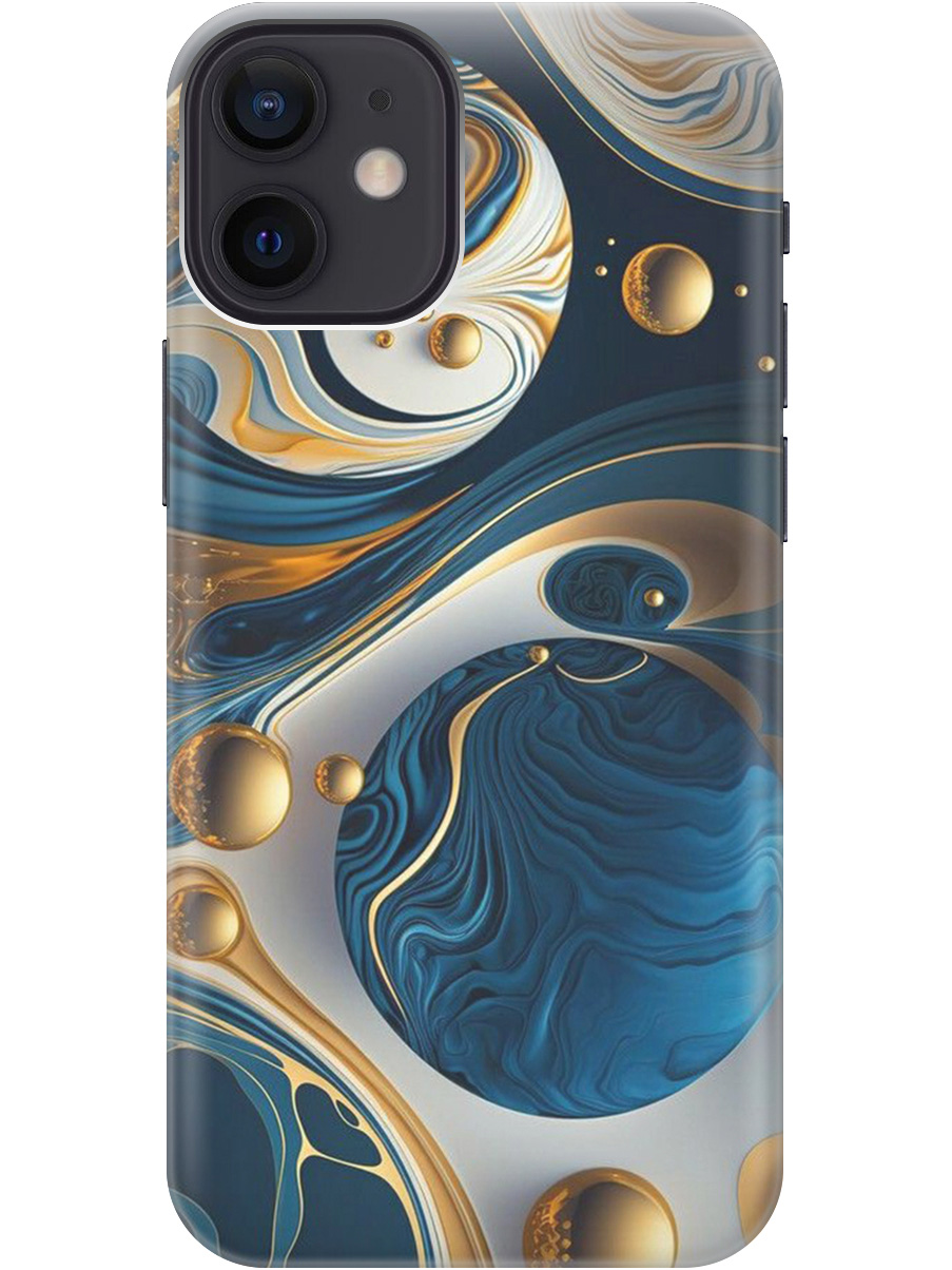 

Силиконовый чехол на Apple iPhone 12 Mini с рисунком "Сине-золотые фигуры" прозрачный, Желтый;синий, 20000701