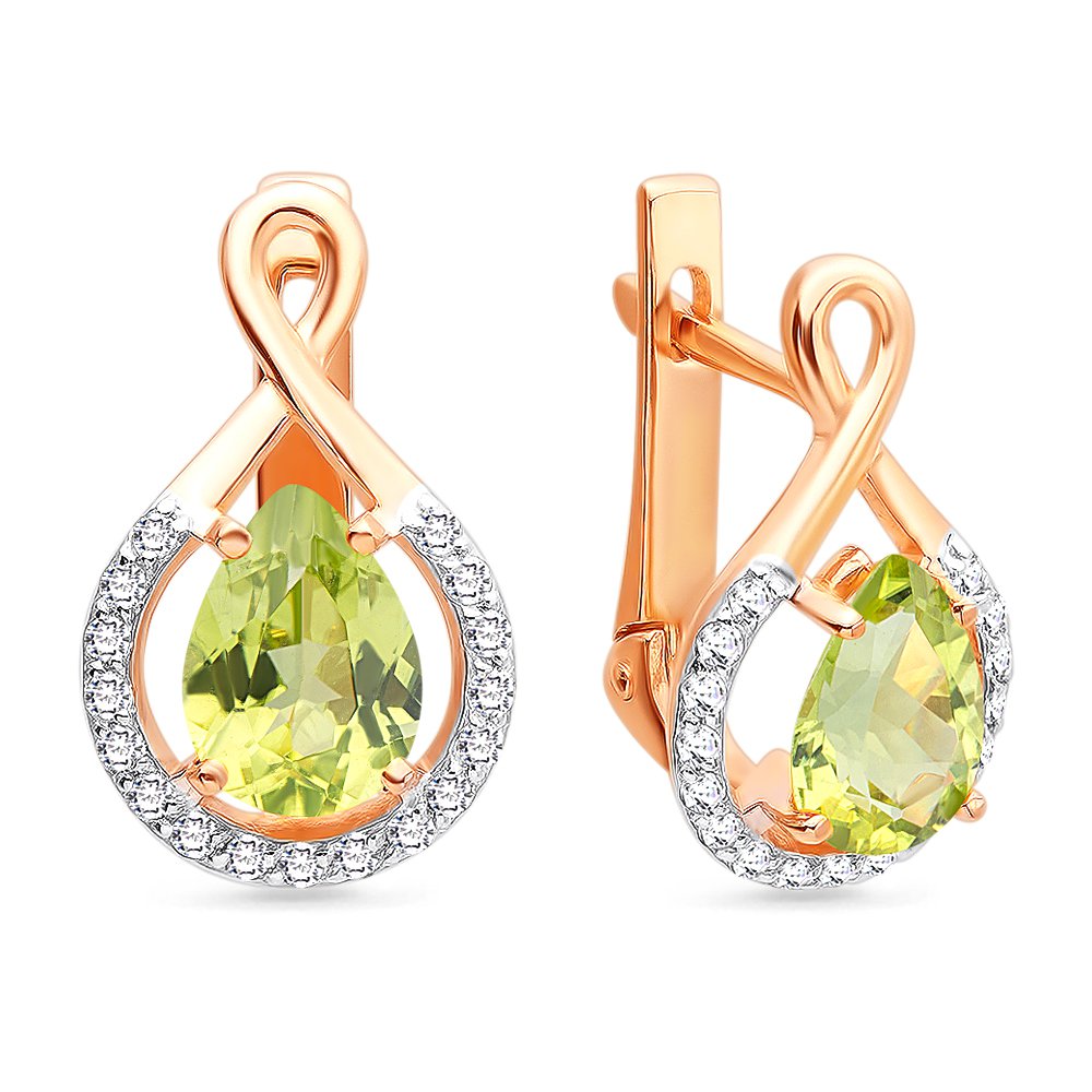 

Серьги из красного золота с хризолитом, фианитом 585Gold 202006861, 202006861