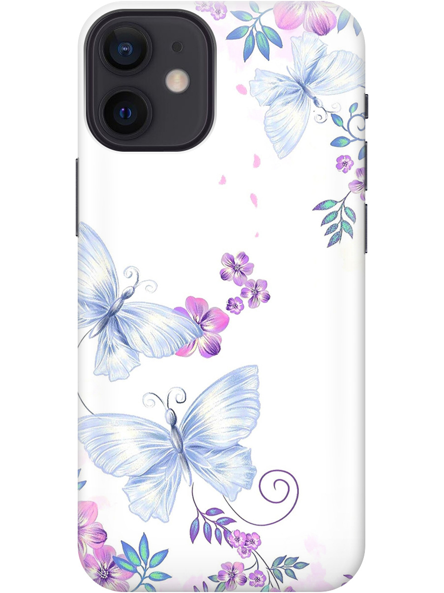 

Силиконовый чехол на Apple iPhone 12 Mini с рисунком "Бабочки и фиалки" прозрачный, Белый;фиолетовый, 20000701
