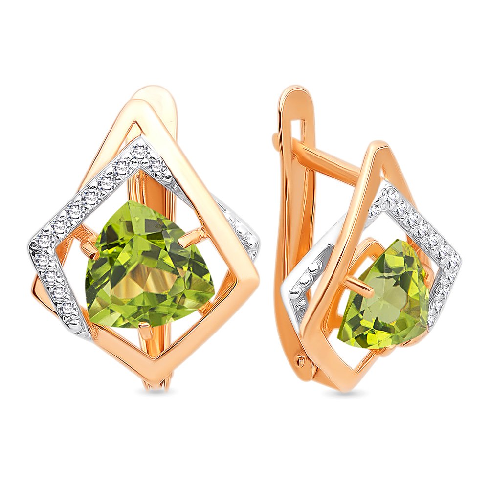 

Серьги из красного золота 585Gold 202006874, хризолит/фианит, 202006874