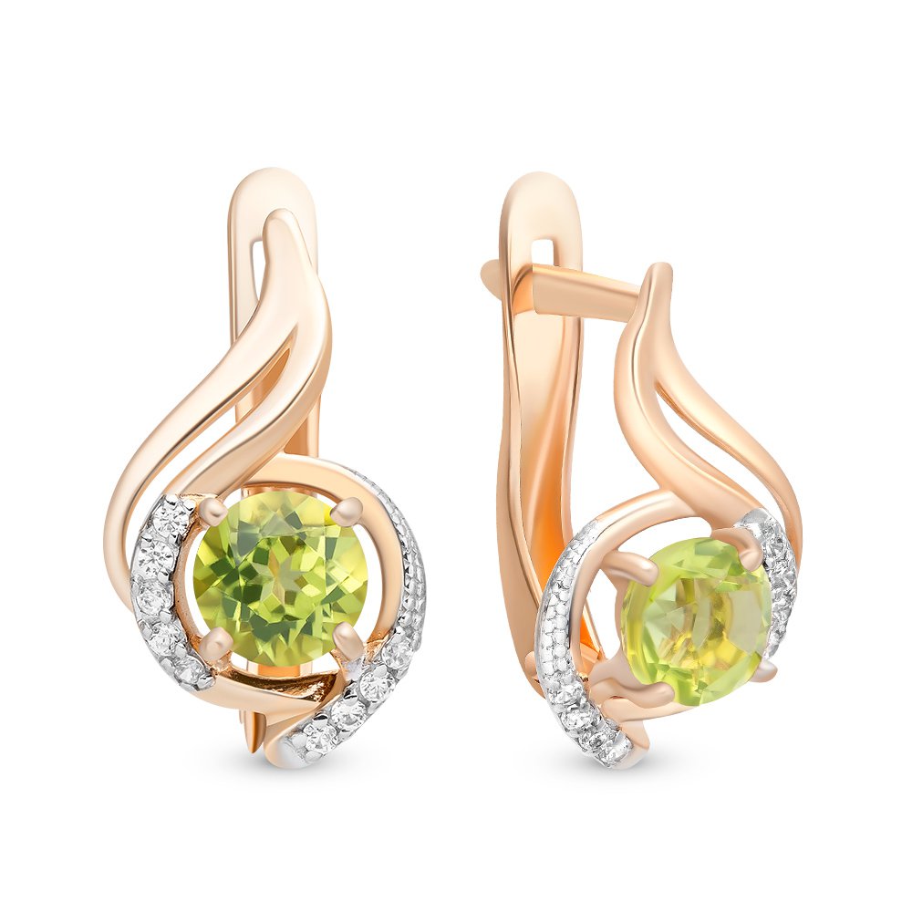 

Серьги из красного золота 585Gold 202007069, хризолит/фианит, 202007069