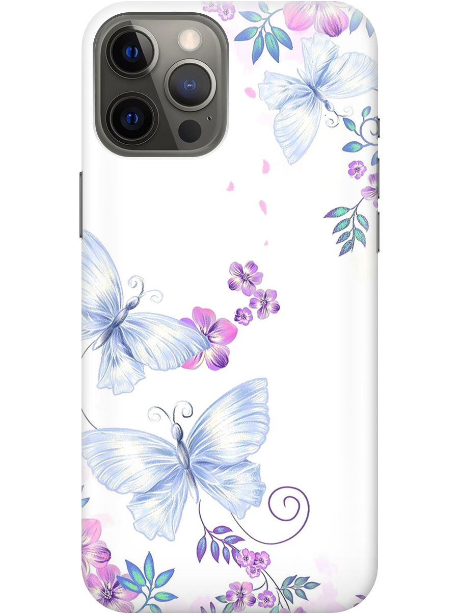 

Силиконовый чехол на Apple iPhone 12 Pro Max с рисунком "Бабочки и фиалки" прозрачный, Белый;фиолетовый, 20000398