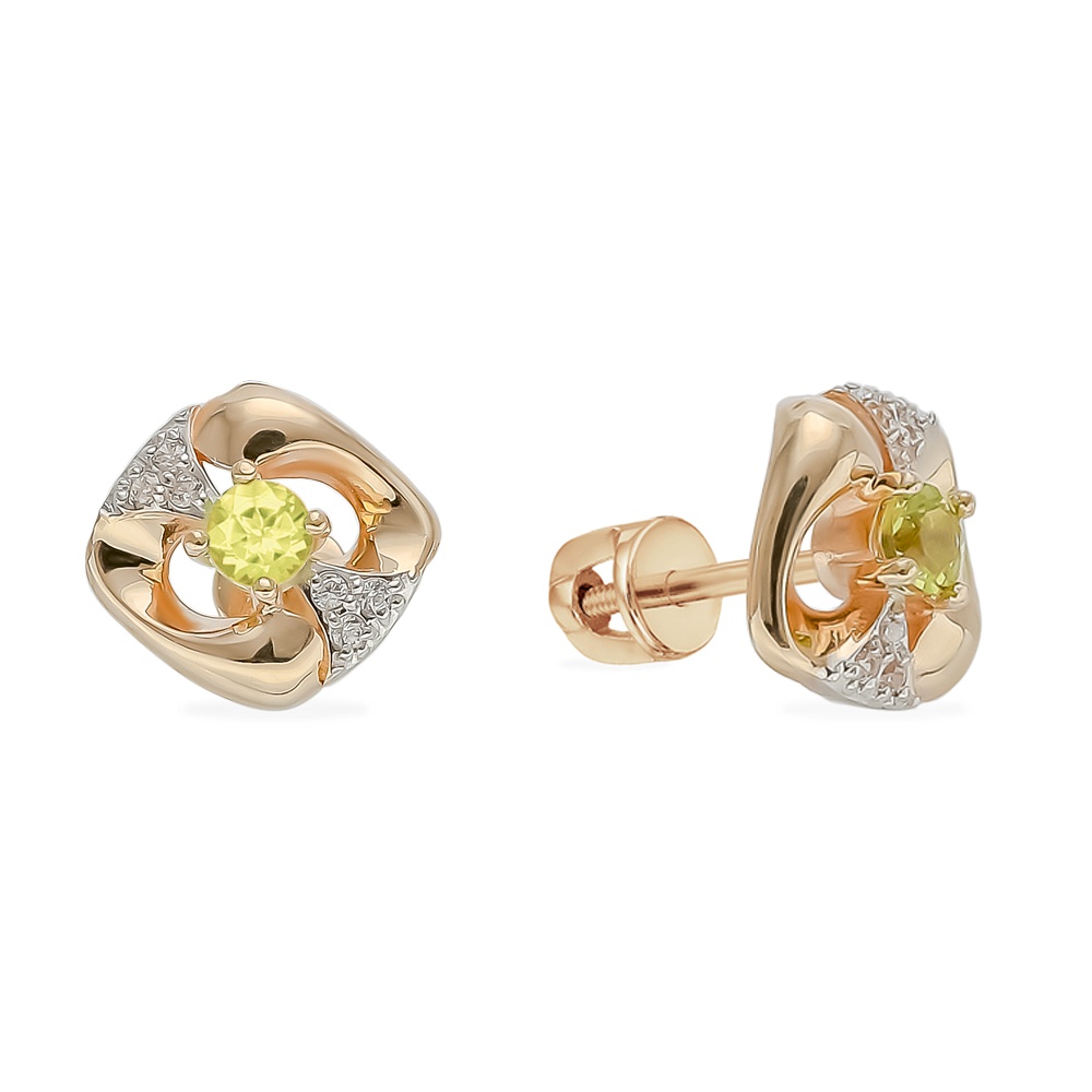 

Серьги из красного золота с хризолитом, фианитом 585Gold 202008088, 202008088