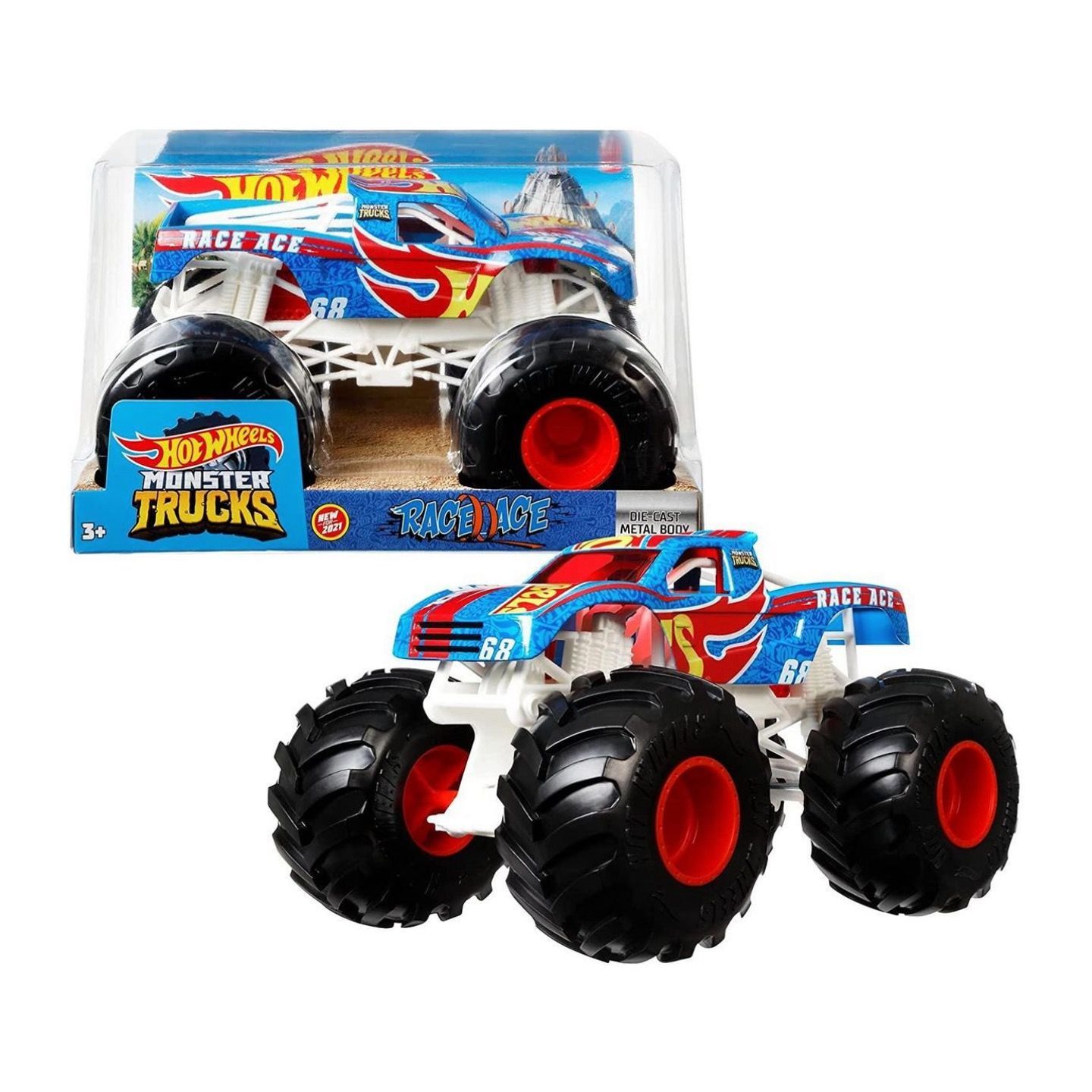 

Машинка металлическая GTJ37 Hot Wheels Monster Trucks 1:24 Race Ace, Синий, HW-metall-all