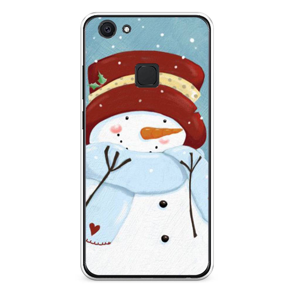 

Чехол для Vivo V7 "Застенчивый снеговик", Голубой;белый;красный, 260450-5