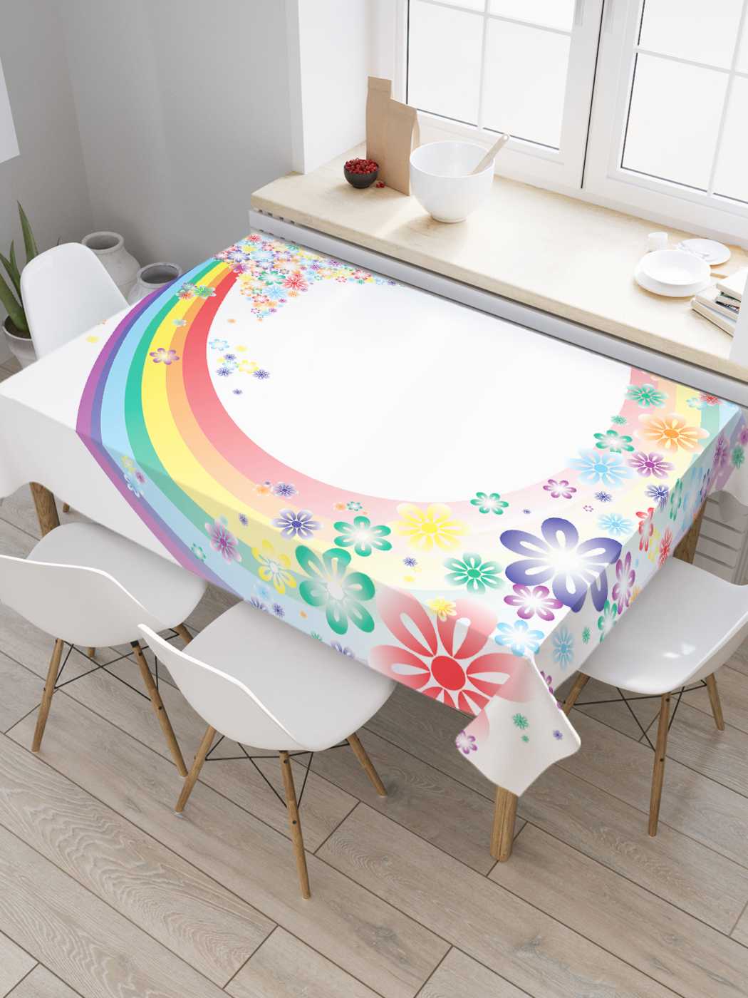 

Скатерть прямоугольная JoyArty "Радужная атмосфера" из оксфорда, 120x145 см, Белый, Радужная атмосфера