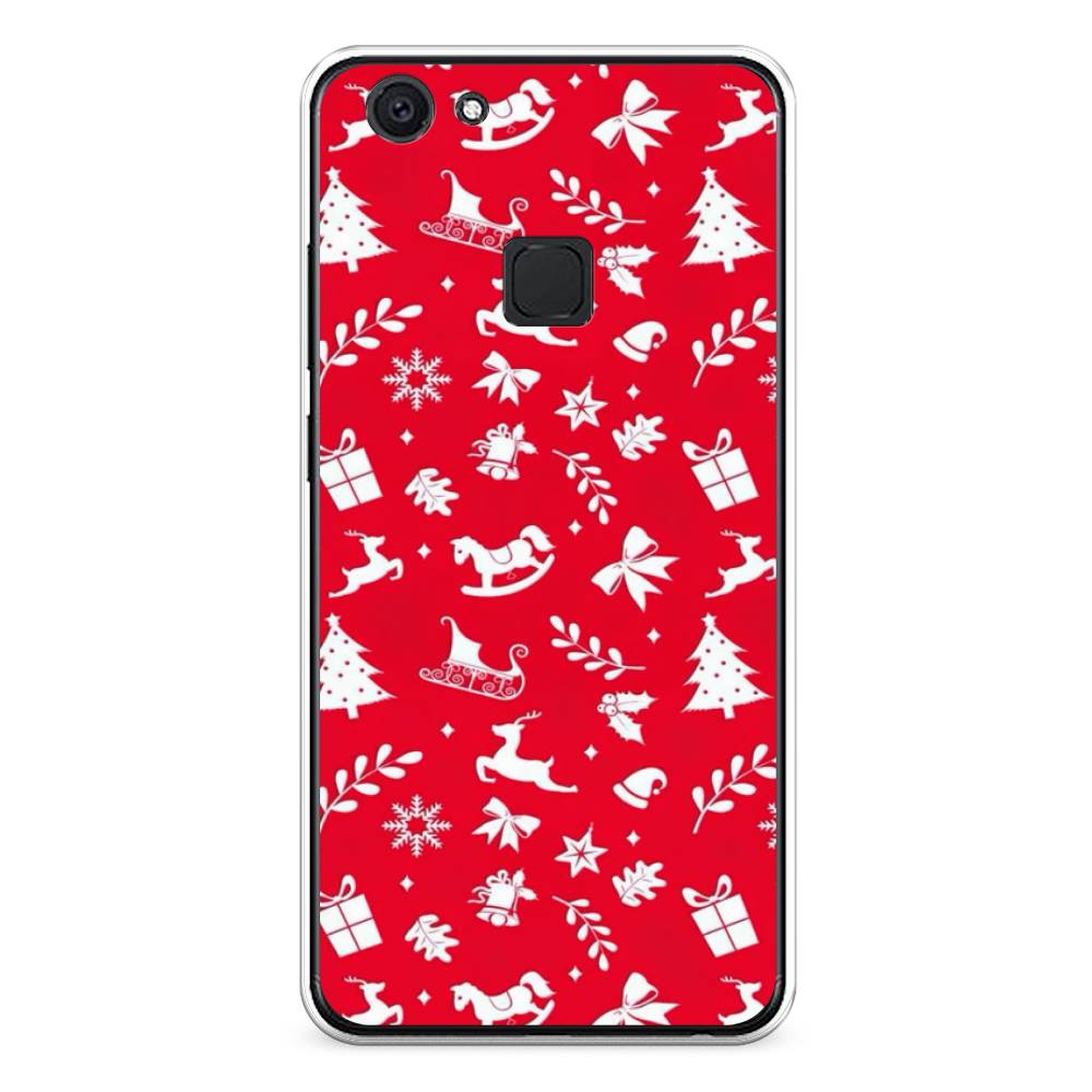 

Чехол для Vivo V7 "Красный новогодний фон", Красный;белый, 260450-5