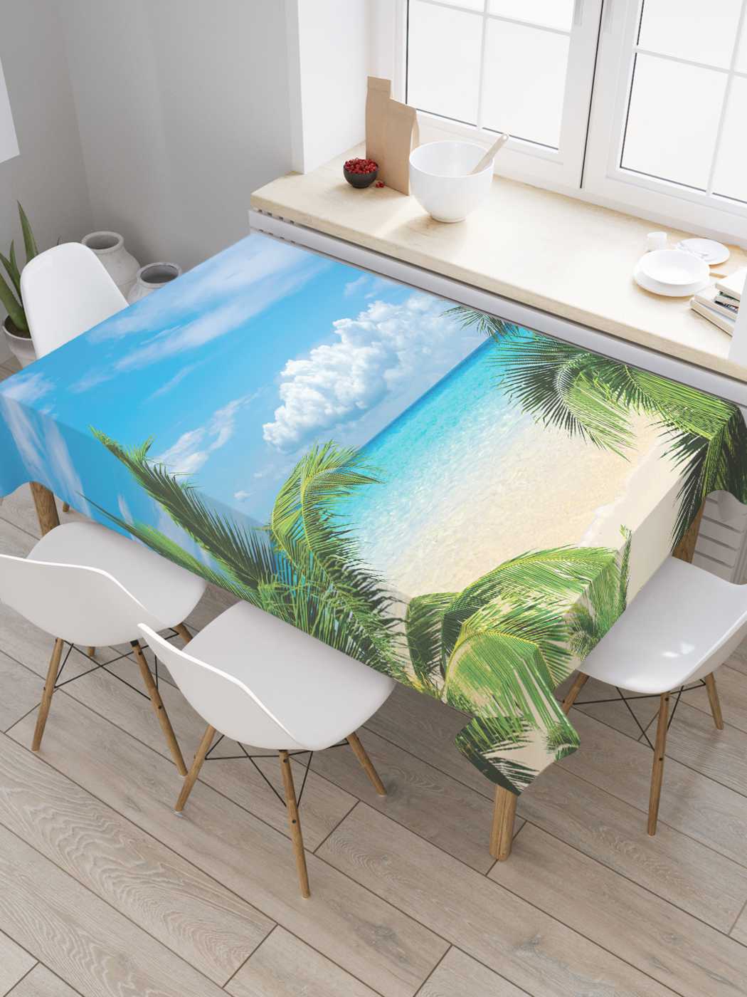 

Скатерть прямоугольная JoyArty "Вид с пальмы" из оксфорда, 120x145 см, Голубой, Вид с пальмы