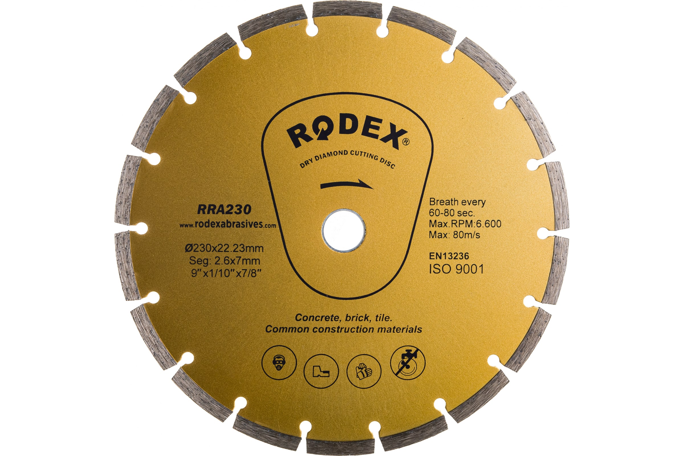 фото Bull отрезной алмазный диск сегментный стандартный тип сухорез 230мм rodex rra230