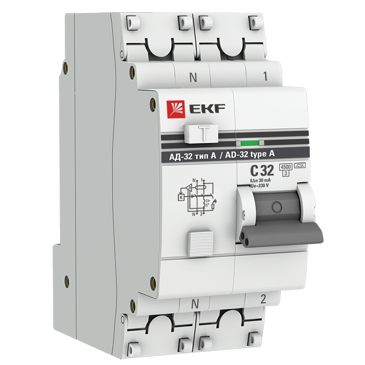 

Дифавтомат EKF PROxima АД-32 1P+N 32А/30мА, А DA32-32-30-a-pro, EKF-9