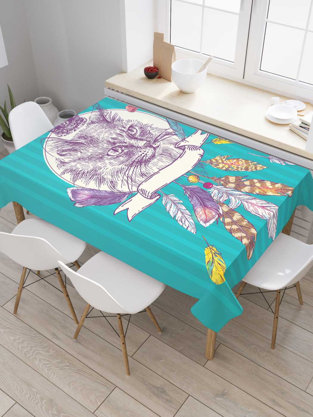 

Скатерть прямоугольная JoyArty "Кот и перья" из сатена, 120x145 см, Кот и перья