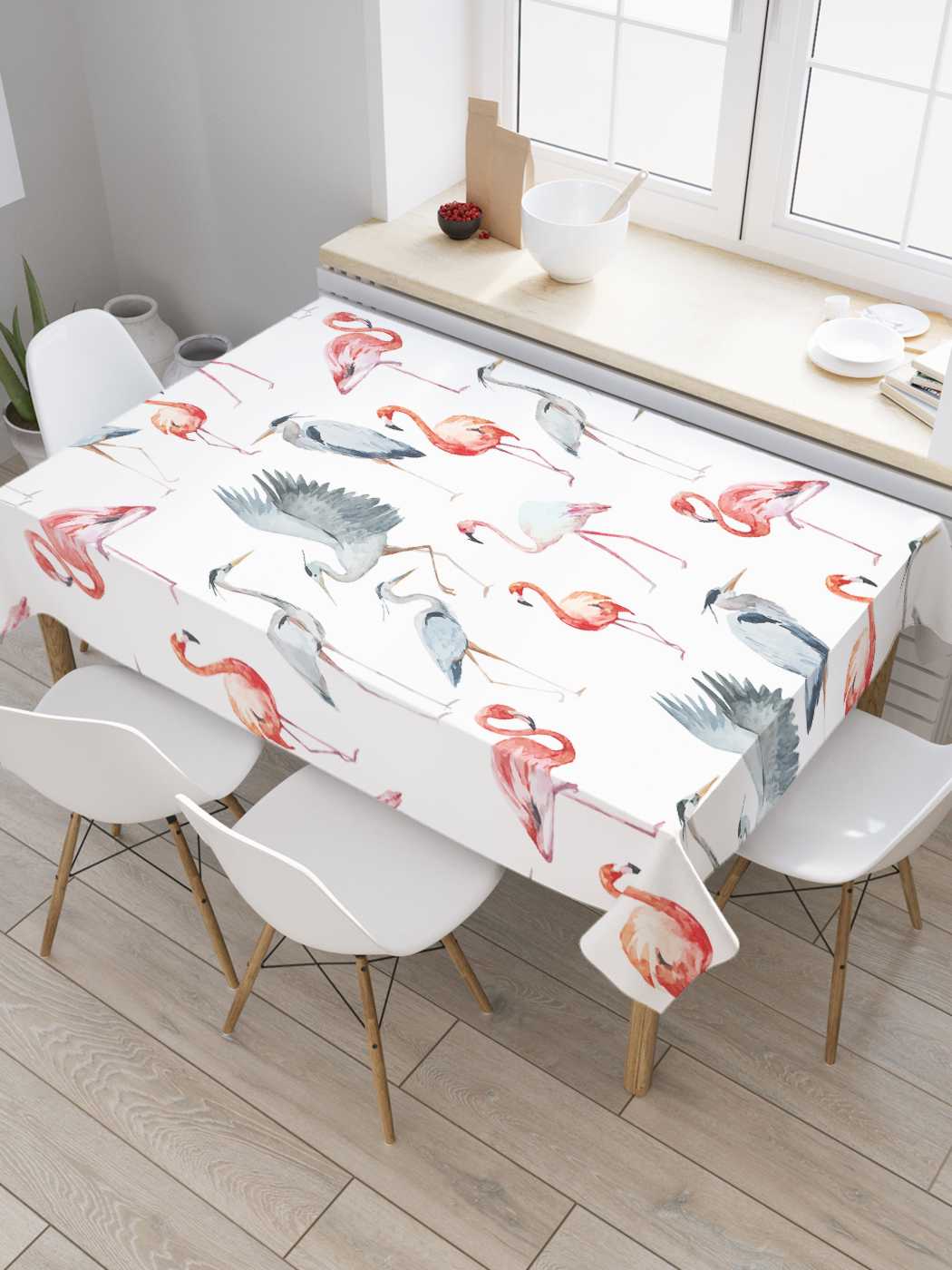 

Скатерть прямоугольная JoyArty "Журавли и фламинго" из сатена, 120x145 см, Журавли и фламинго