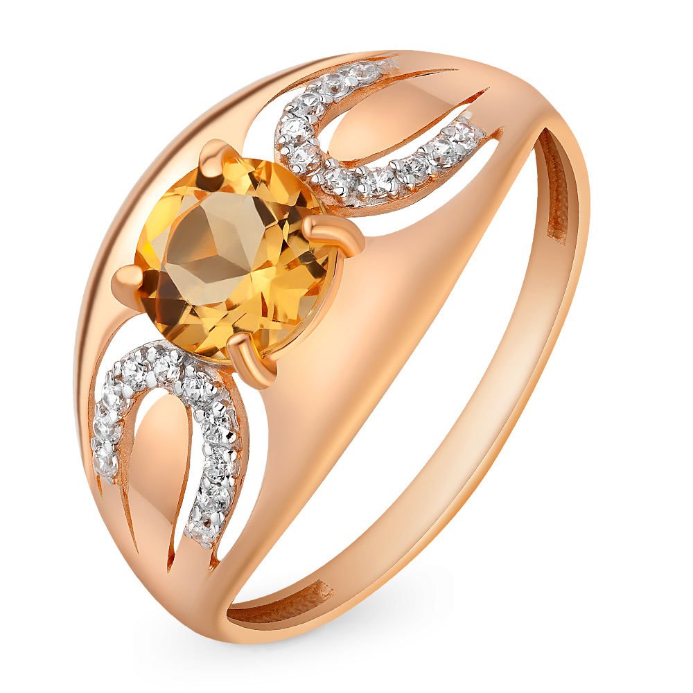 

Кольцо женское из красного золота с цитрином, фианитом 585Gold 201008026, р, 201008026