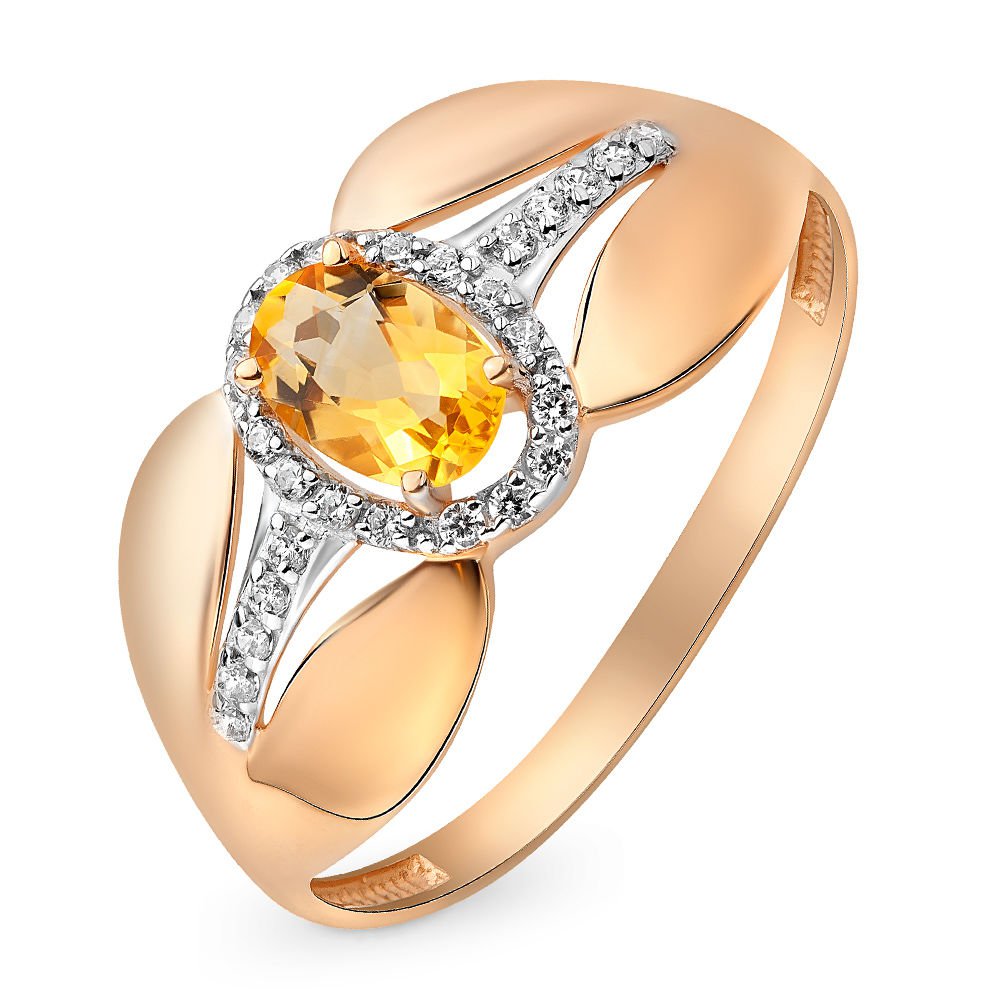 

Кольцо женское из красного золота с цитрином, фианитом 585Gold 201007990, р, 201007990