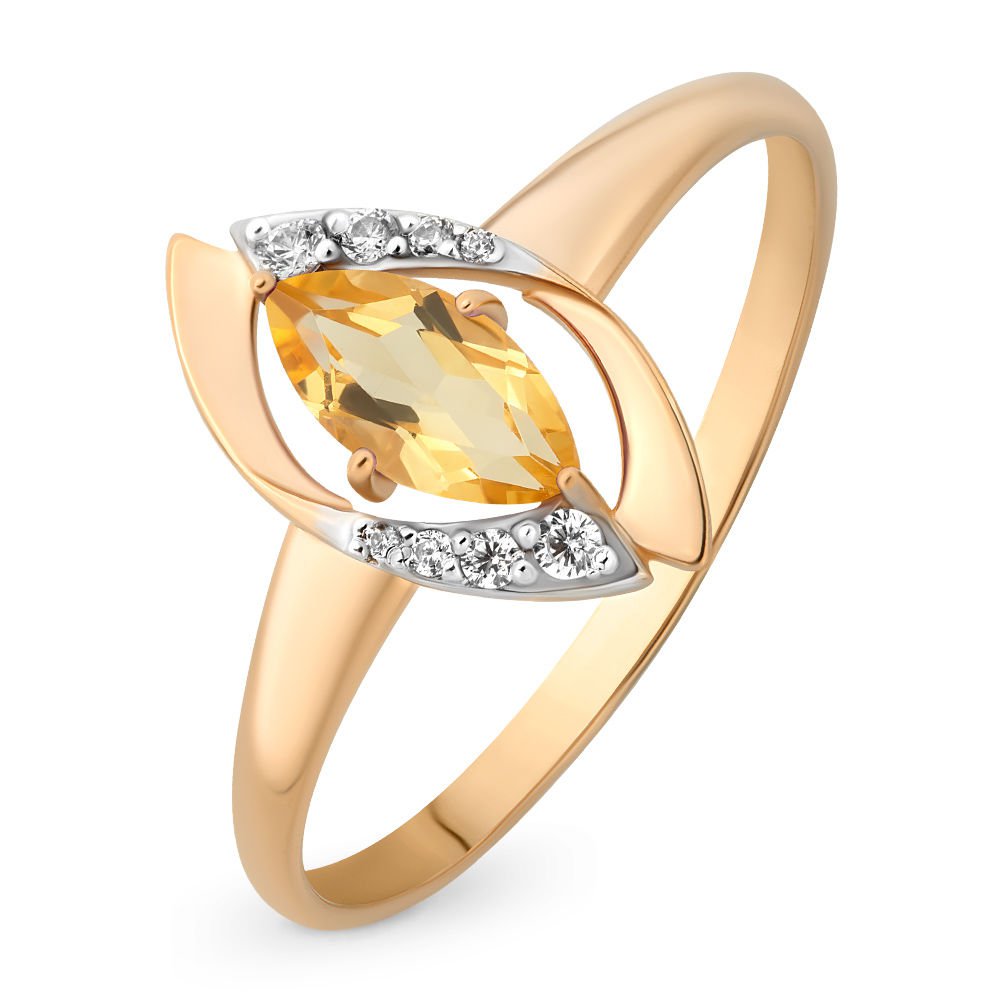 

Кольцо женское из красного золота с цитрином, фианитом 585Gold 201008029, р, 201008029