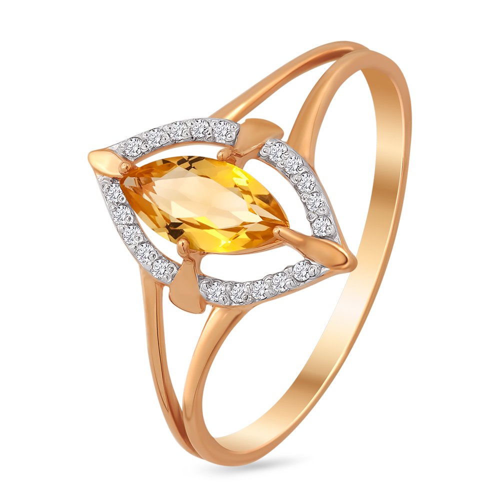 

Кольцо женское из красного золота с цитрином, фианитом 585Gold 201008032, р, 201008032