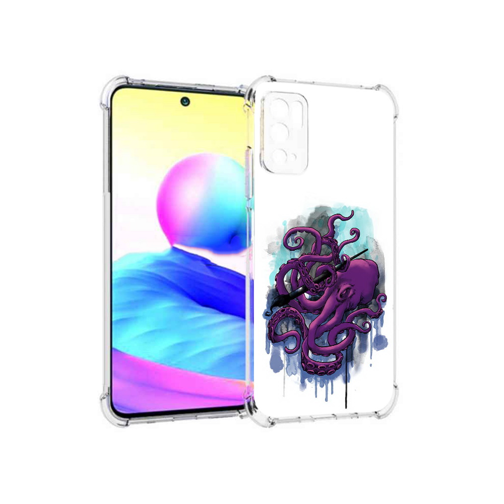 

Чехол MyPads Tocco для Xiaomi Poco M3 Pro фиолетовый осьминог, Прозрачный, Tocco