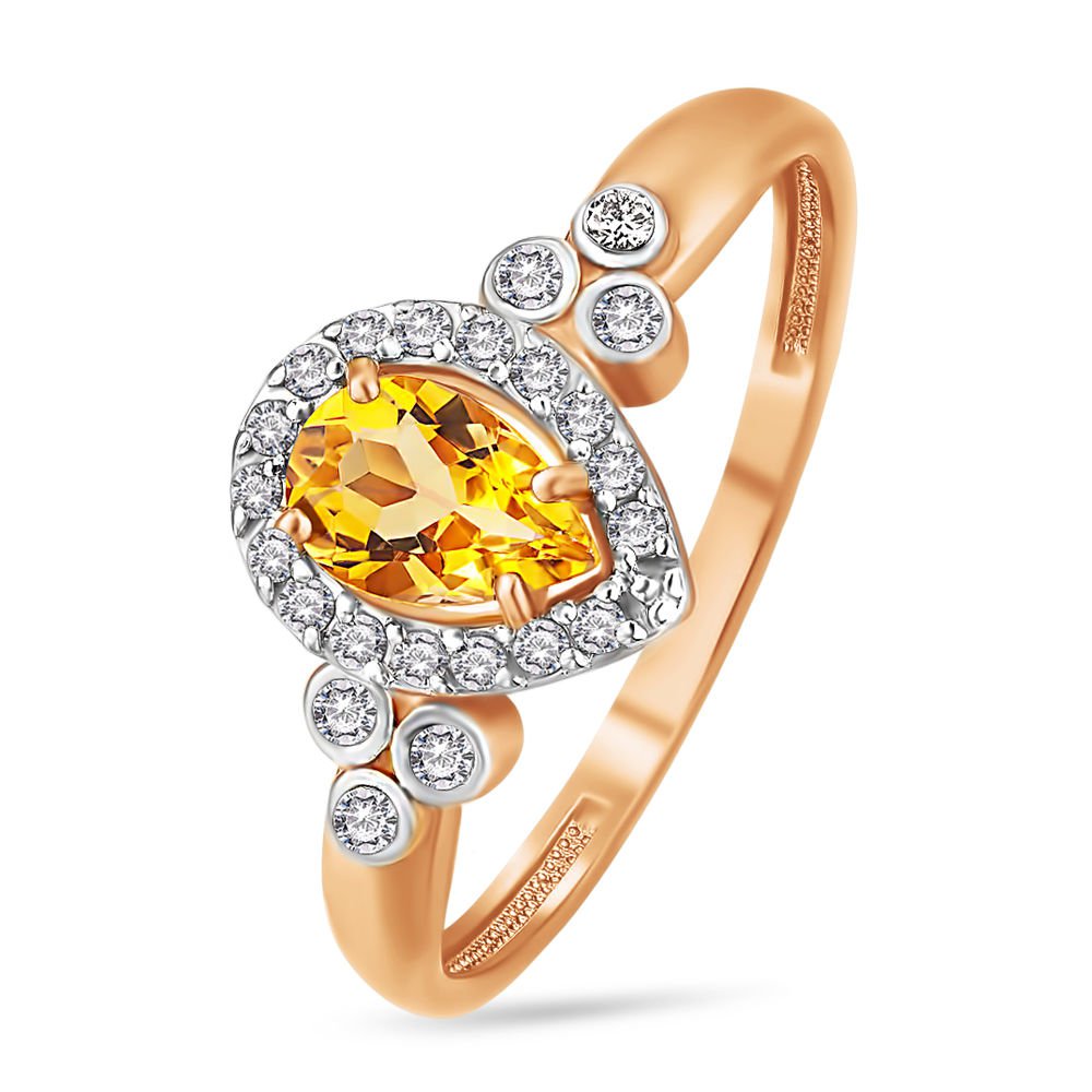 

Кольцо женское из красного золота с цитрином, фианитом 585Gold 201007984, р, 201007984