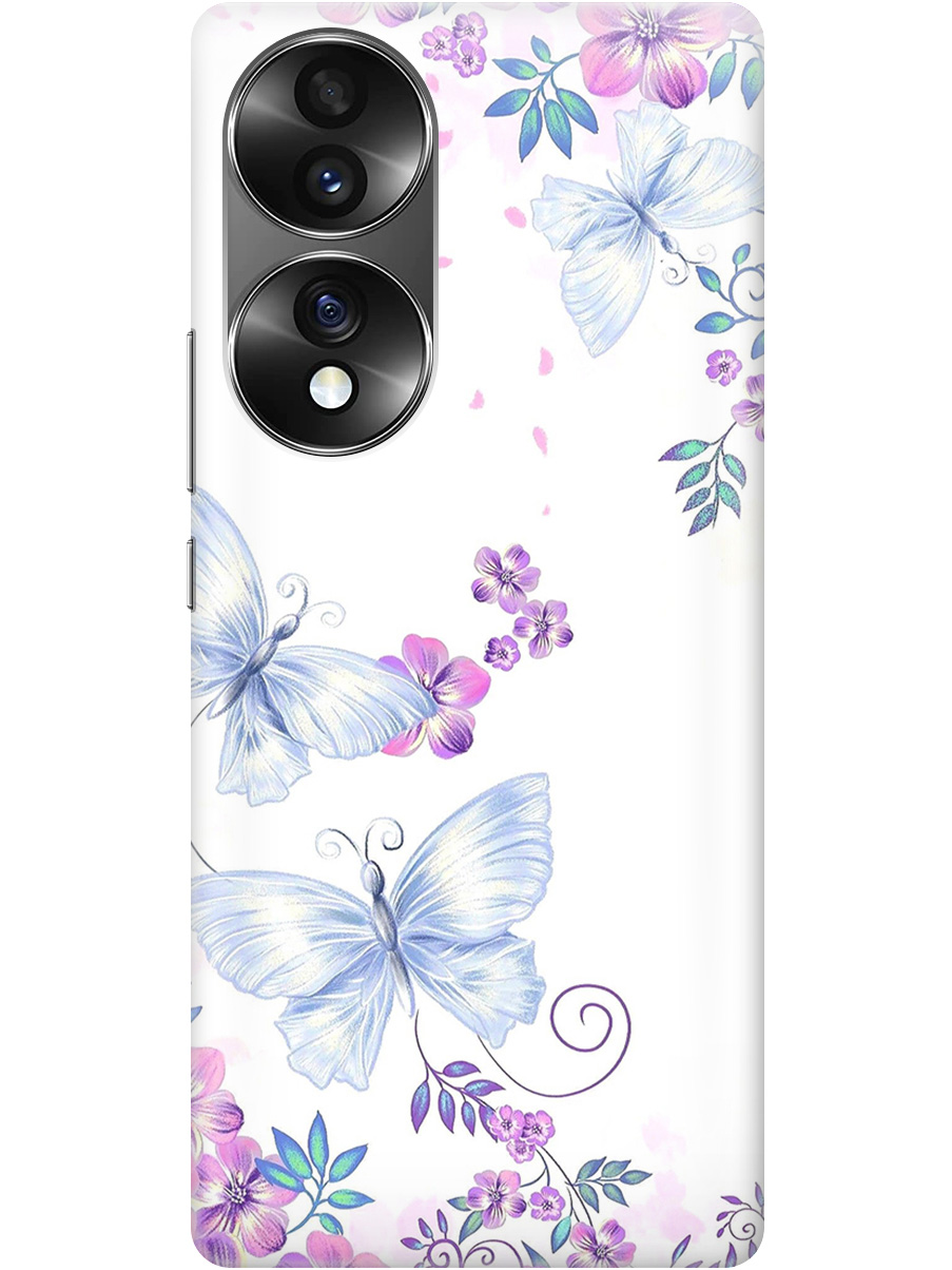 

Силиконовый чехол на Honor 70 с рисунком "Бабочки и фиалки" прозрачный, Белый;фиолетовый, 20000348