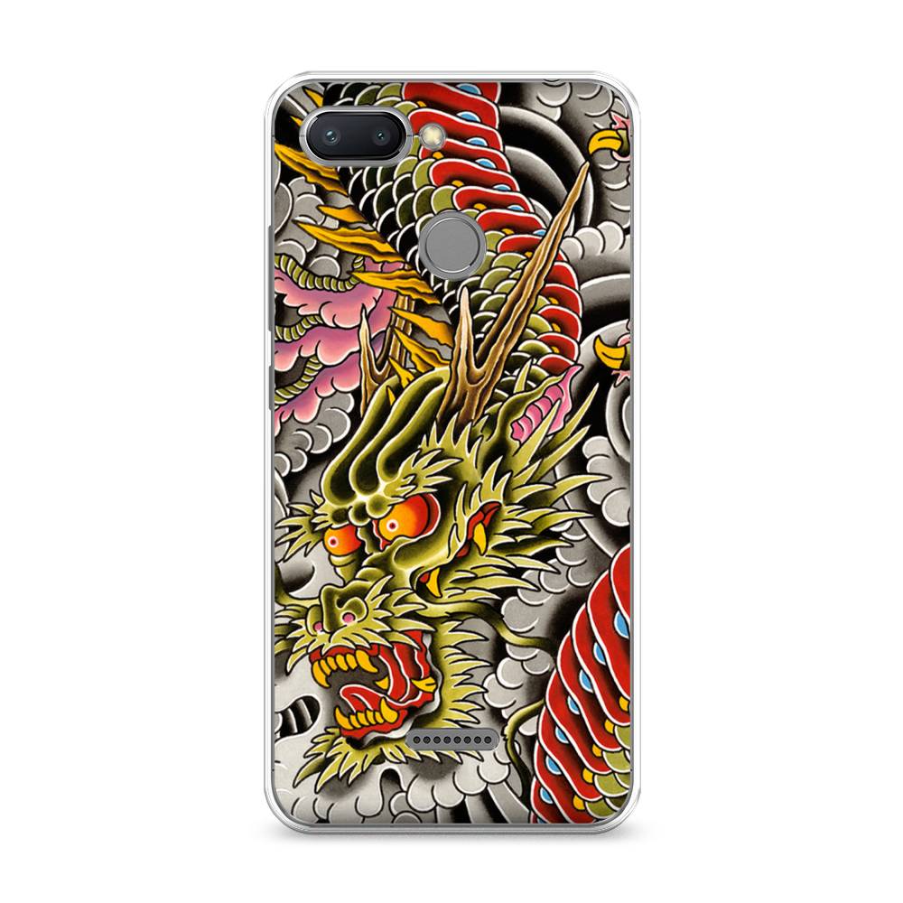 

Чехол на Xiaomi Redmi 6 "Японский дракон", Желтый;розовый;красный, 33850-4