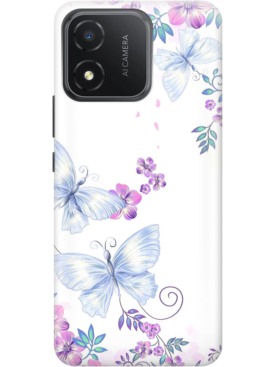 

Силиконовый чехол на Honor X5 с рисунком "Бабочки и фиалки" прозрачный, Белый;фиолетовый, 20000029