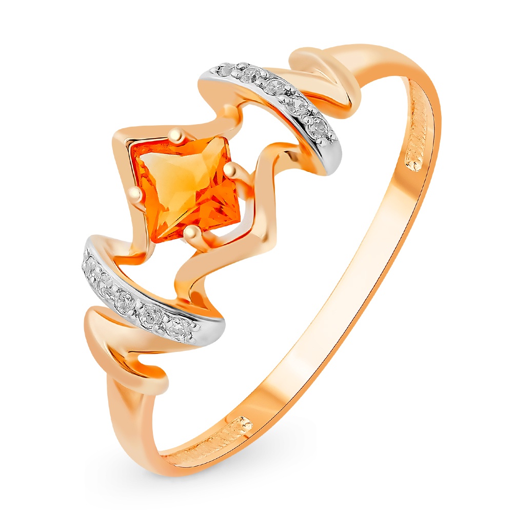 

Кольцо женское из красного золота с цитрином, фианитом 585Gold 201013220, р, 201013220
