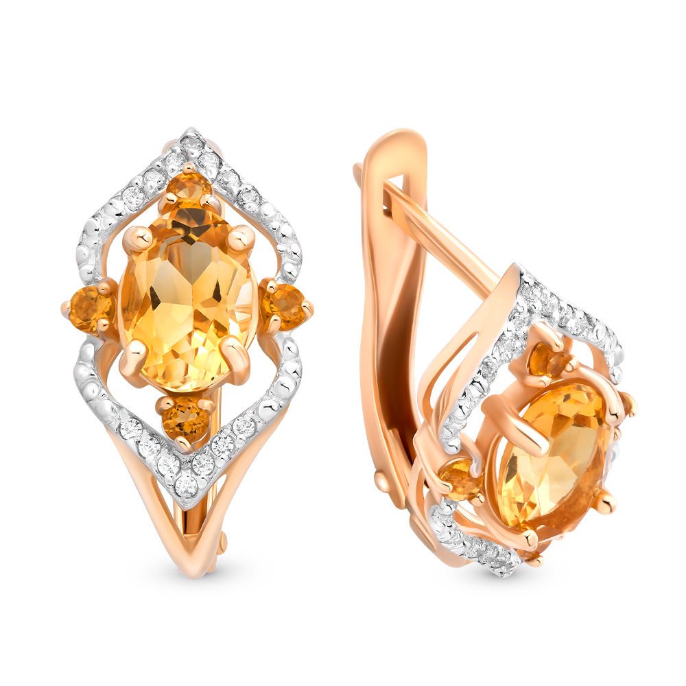 

Серьги из красного золота с цитрином, фианитом 585Gold 202006239, 202006239