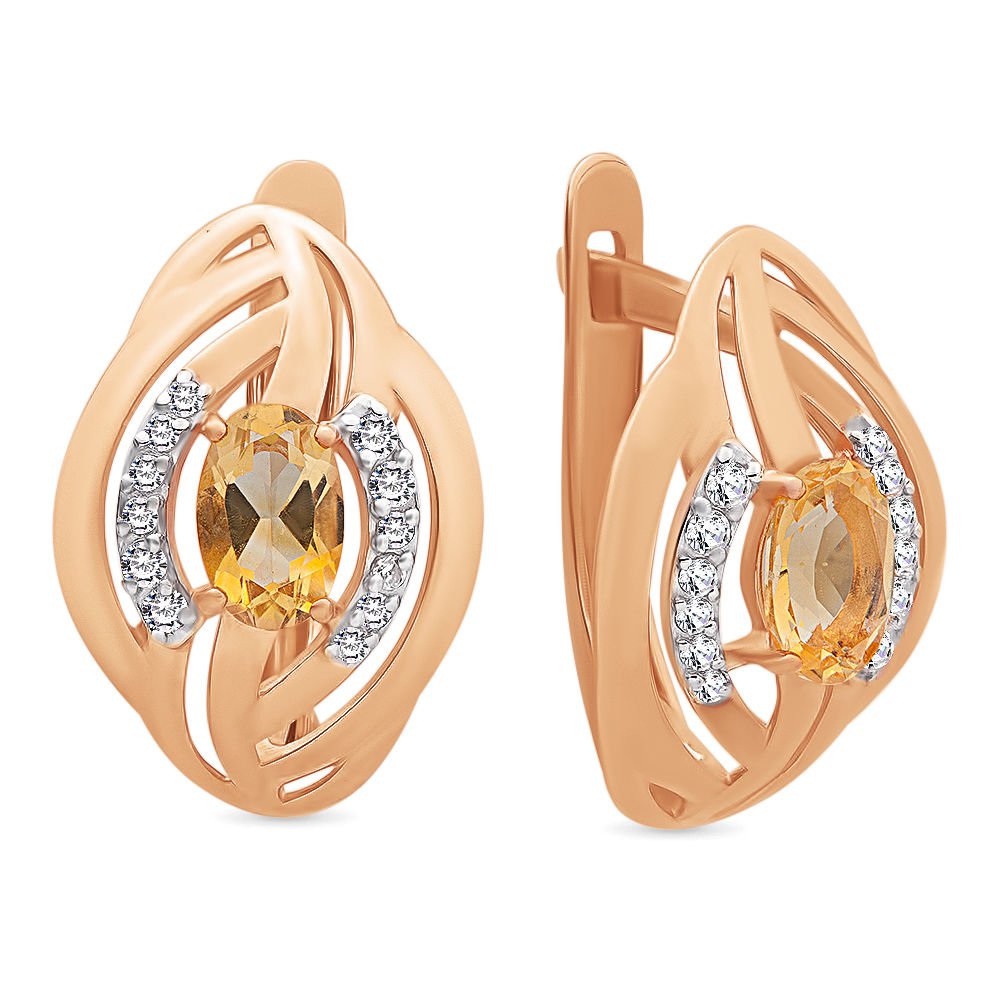 

Серьги из красного золота с цитрином, фианитом 585Gold 202006191, 202006191
