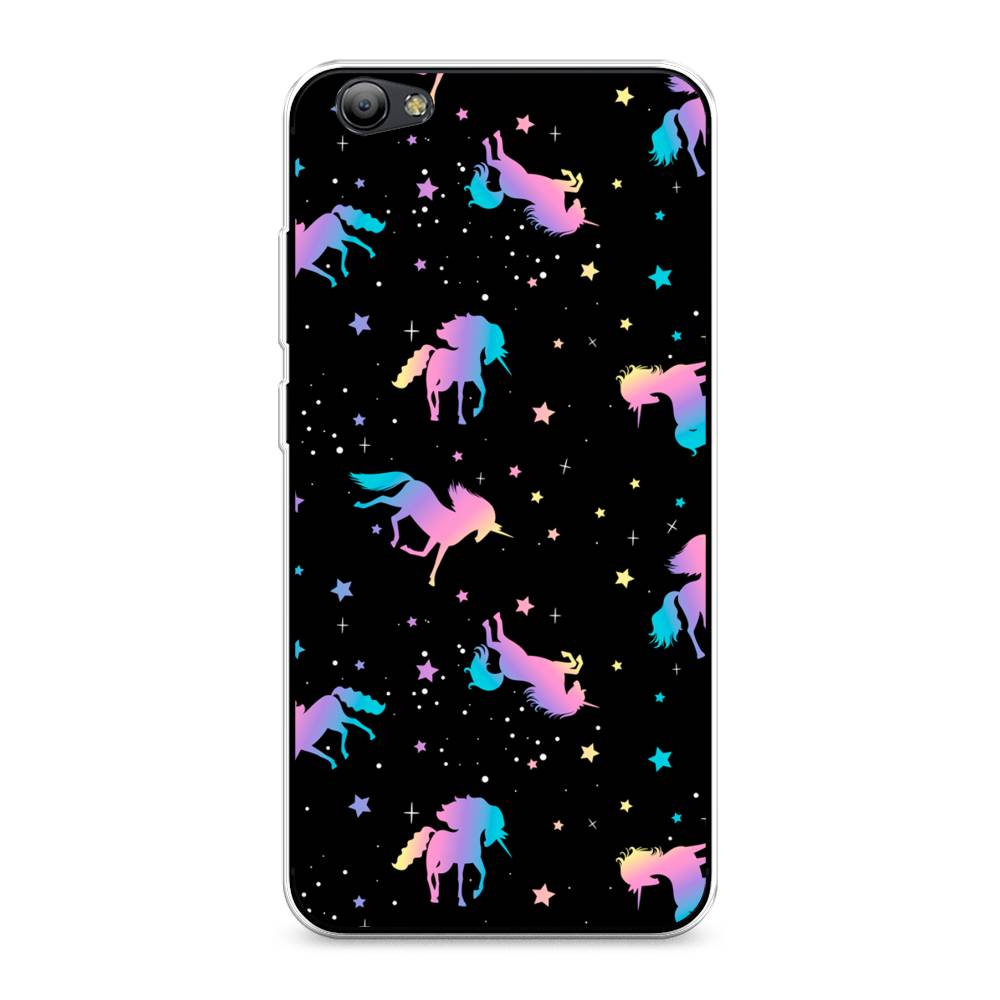 

Чехол на Vivo Y65 "Единороги градиент", Черный;розовый;голубой, 260550-1