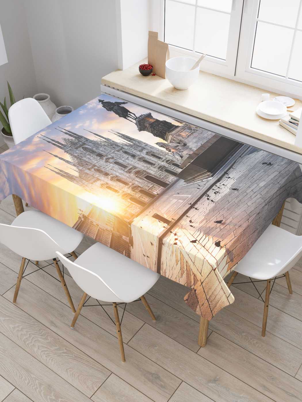 

Скатерть прямоугольная JoyArty "Статуя на площади" из сатена, 180x145 см, Статуя на площади