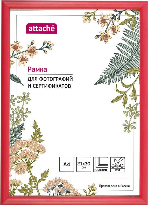 

Рамка пластиковая Attache 21x30 (A4) ПЭТ (красная)