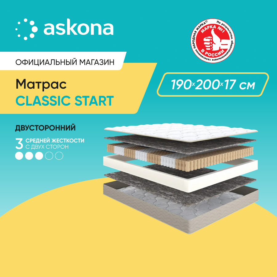 

Матрас Askona Classic Start 190x200, Белый, Classic Start
