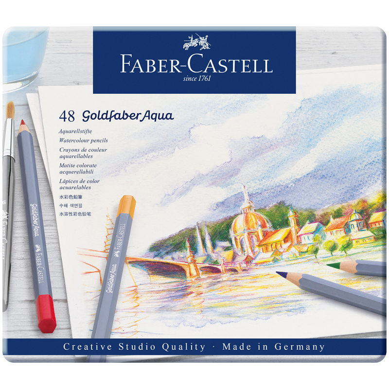 Карандаши акварельные художественные Faber-Castell "Goldfaber Aqua", 48цв., метал. коробка 100063726796 разноцветные