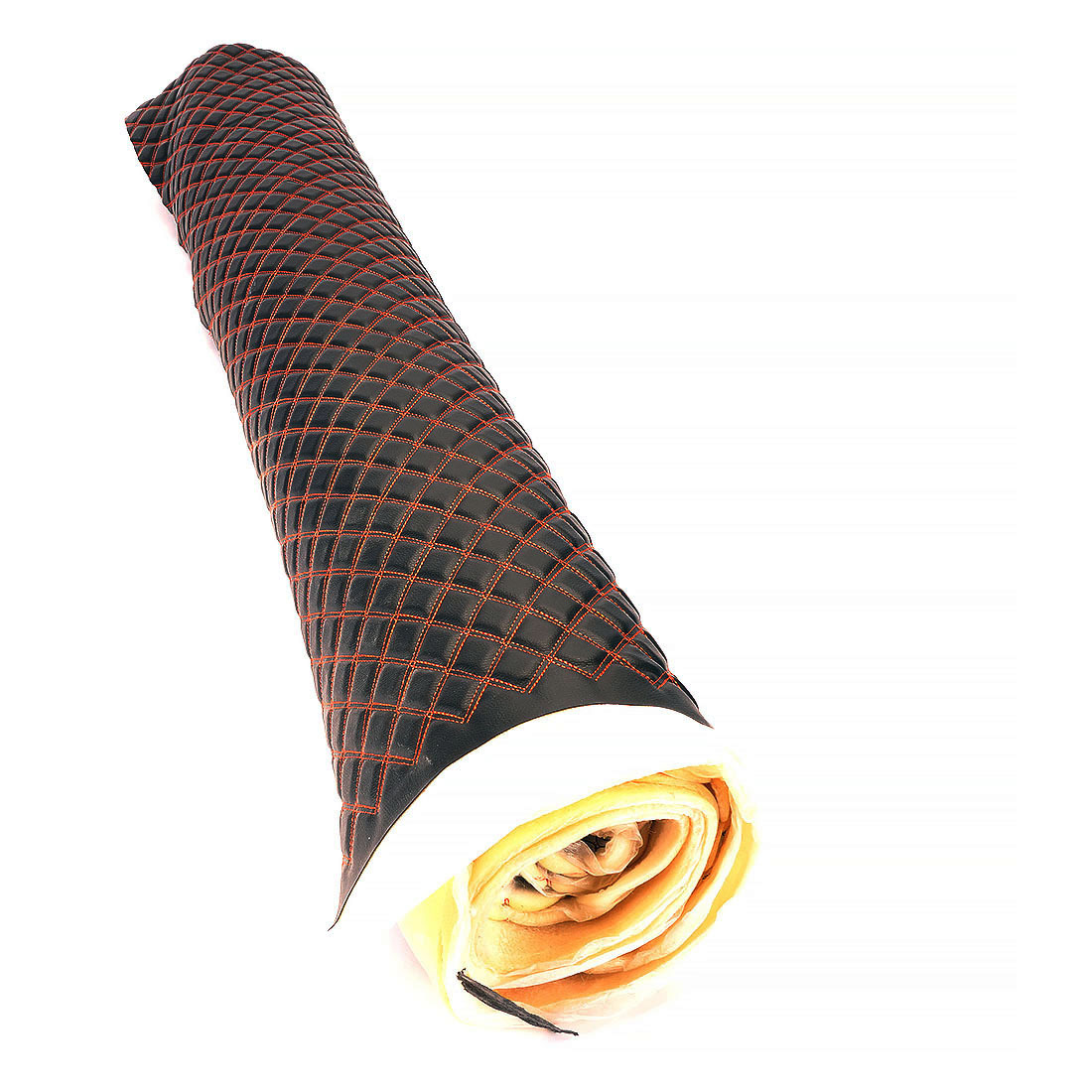 Ткань для обивки салона автомобиля DreamCar Черная Двойной Ромб Оранжевый 7мм 1.4м х 5м