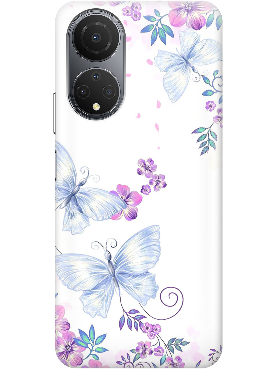

Силиконовый чехол на Honor X7 с рисунком "Бабочки и фиалки" прозрачный, Белый;фиолетовый, 20000402