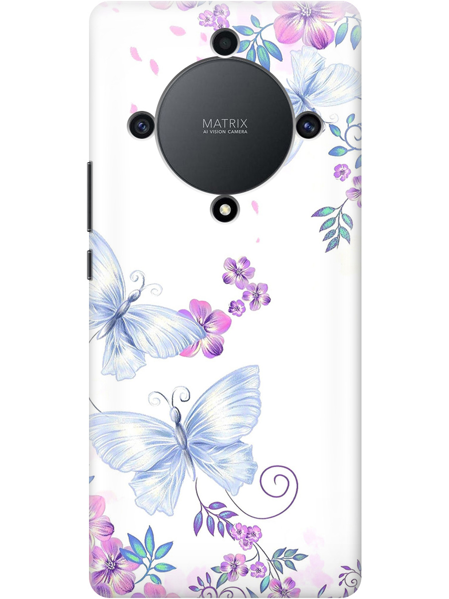

Силиконовый чехол на Honor X9a / Magic5 Lite с рисунком "Бабочки и фиалки" прозрачный, Белый;фиолетовый, 20000555