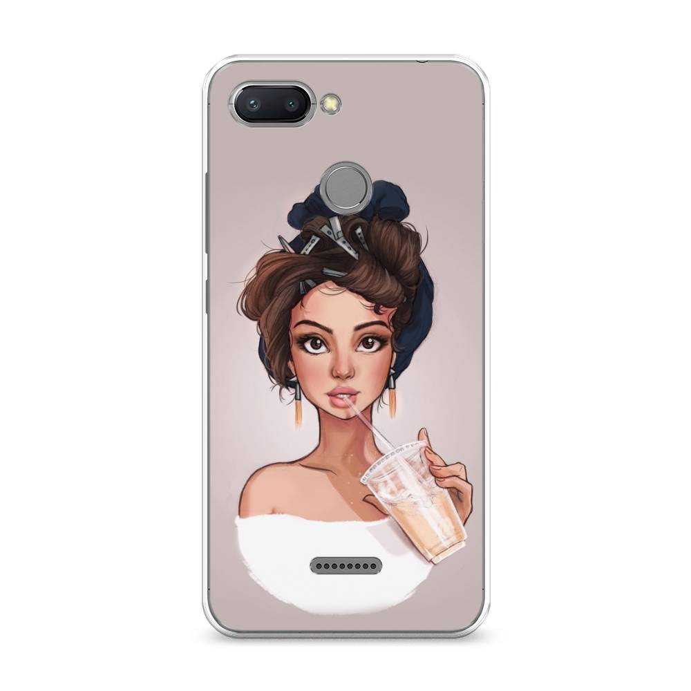 

Чехол на Xiaomi Redmi 6 "Девушка с фраппе", Серый, 33850-6