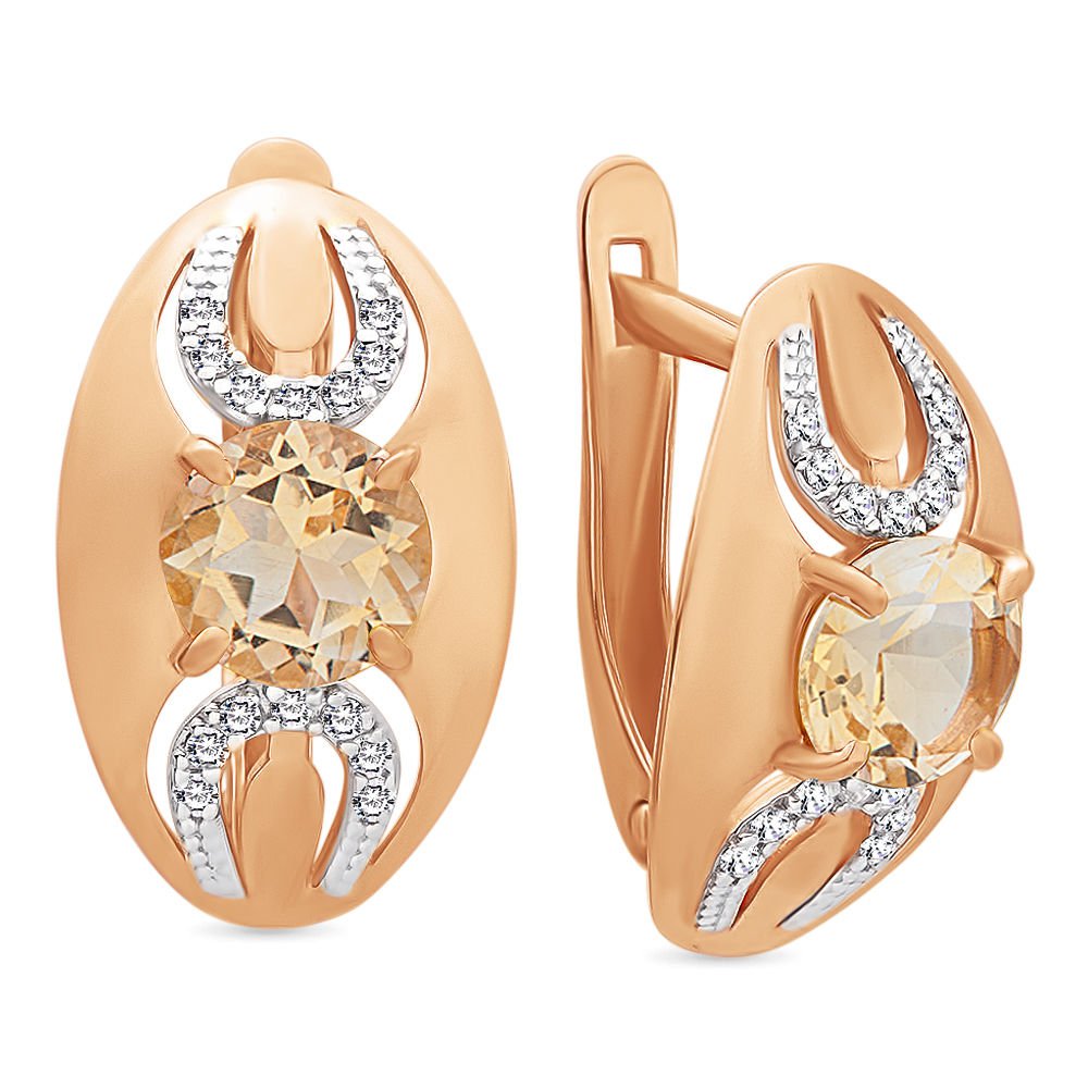 

Серьги из красного золота с цитрином, фианитом 585Gold 202006079, 202006079