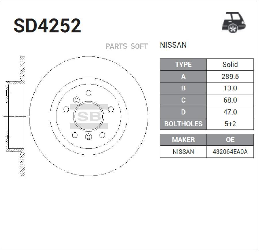 

Диск Тормозной Нисан/Ниссан/Nissan Qashqai 14- Задний Sangsin brake арт. SD4252