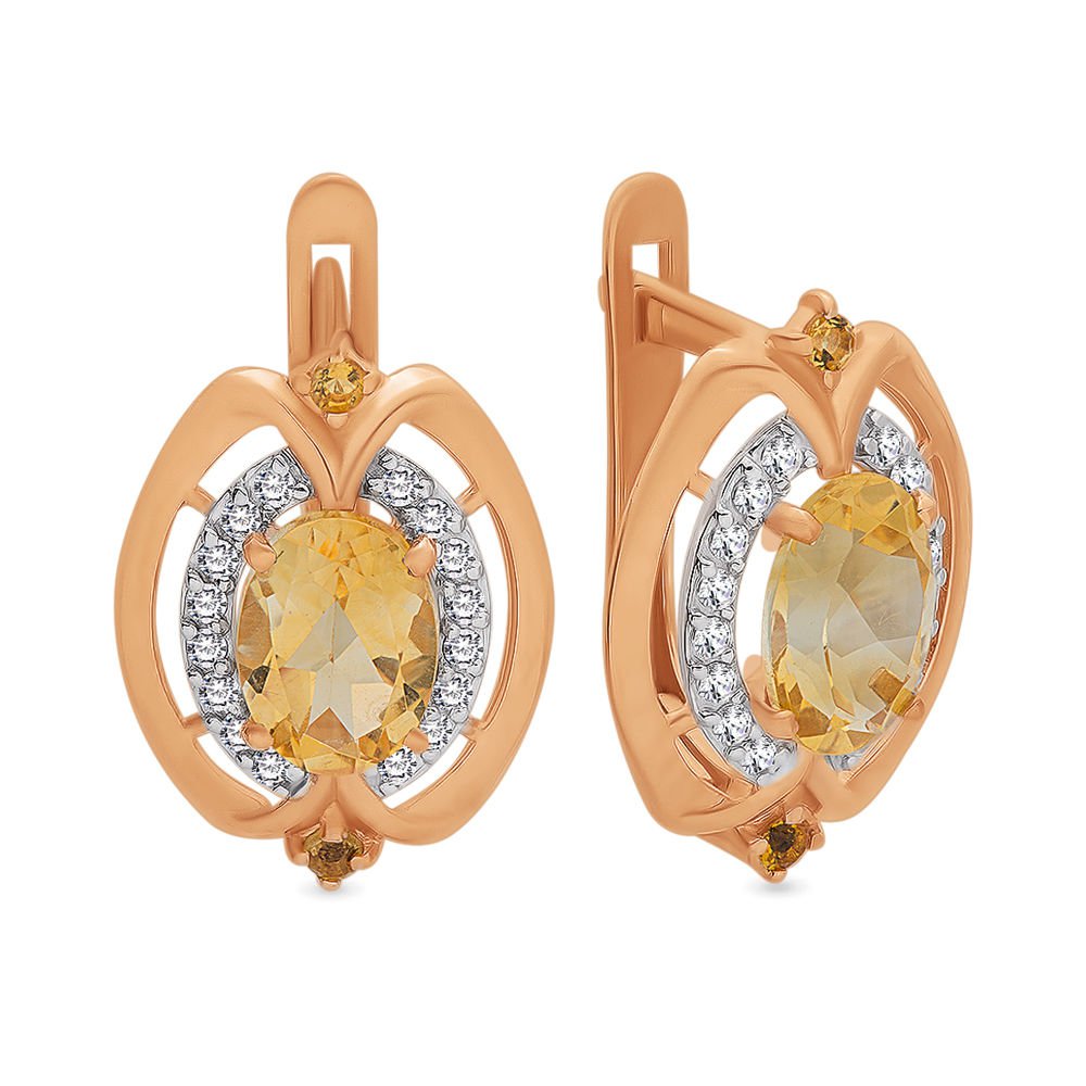 

Серьги из красного золота с цитрином, фианитом 585Gold 202006092, 202006092